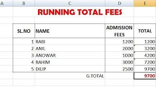 how to calculate running total  fees in excel