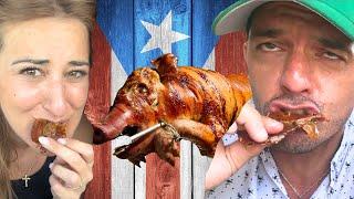 Insane "PORK HIGHWAY"  Reacting to Puerto Rican Lechon Asado! A MUST To Do in PR 