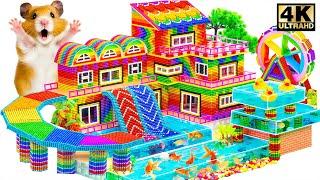 How To Make Rainbow Villa Modern Has Swimming Pool And Water Slide From Magnet World | ASMR Video