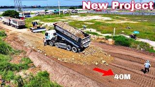 Incredible!! Powerful bulldozer Shantui Pushing Cleaning Gravel Make New Road & Dump Truck 25.5 Ton