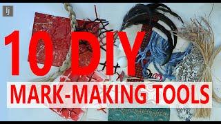 How to Make 10 DIY Mark-Making Tools - good for abstracts, papers, collage and natural forms.