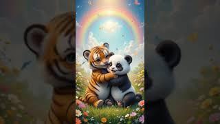 Fluffy Friends Forever! Baby Tiger & Panda Share a Special Hug! #ViralShorts #Trending #CuteAnimals