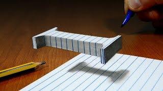 3D Trick Art On Line Paper, Floating Letter I