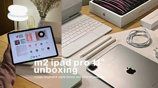 m2 ipad pro 11" unboxing [512GB space grey]  magic keyboard, apple pencil 2, minimalist homescreen