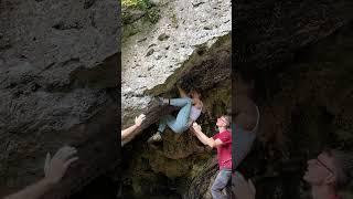 Submission 6C+, V5, Nudas Tartan, Peak Limestone Bouldering, short girl beta