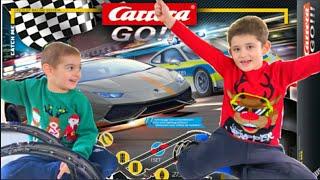 Danyel & Deniz unboxing Carrera go with Lamborghini and Porsche police car racing game Carrera Bahn