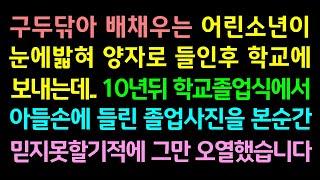 (감동실화사연)구두닦아 배채우는 어린소년이 눈에 밟혀 양자로 들인후 학교에 보내는데..10년뒤 학교졸업식에서 아들손에 들린 졸업사진을 본순간 믿지못할 기적에 오열하고 말았습니다