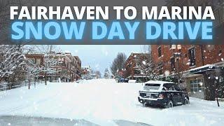 Winter Drive - Fairhaven to Squalicum Harbor in Bellingham Washington (Snow Day Road Conditions)