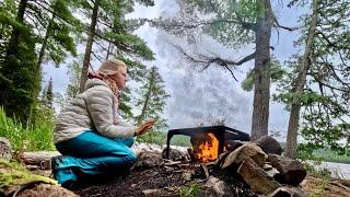 SOLO CANOE CAMPING - WINDY & RAINY in  BWCA Wilderness 2024