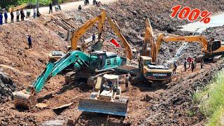 4 days Completed ! Excavator Stuck in deep mud, Technique Bulldozer & KOBELCO 100% successful rescue