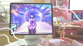  playing genshin impact on a cute lil' ipad setup | 40 min of gameplay (jp dub) + controller asmr 