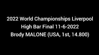 High Bar D-Score Brody MALONE (USA, 1st, 14.800) - 2022 World Championships Liverpool 11-6-2022