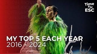 *MY TOP 5 EACH YEAR - (2016-2024)* | Eurovision Song Contest | TimeForEurovision