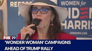 ‘Wonder Woman’ Lynda Carter stumps for women’s rights ahead of Trump rally