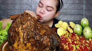 AUTO KORESTROL ! TONGSENG KEPALA KAMBING ,SAMBAL TIMUN,JENGKOL MUDA,DAUN SELADA TERONG MUDA MUKBANG