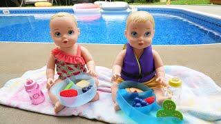 Perfectly Cute twin baby dolls pool day swimming in the pool