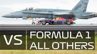 Formula 1 vs All Others - F/A 18 Hornet, Ferrari, V8 Supercar, Super Bike, Rugby, Power Boat
