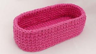 (español) CESTA OVALADA CROCHET DE TRAPILLO