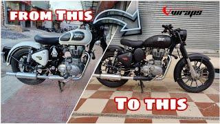 Royal Enfield Vinyl Wrapped in Matt Black | Bullet Modification @VwrapsSikar