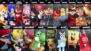 Sonic vs Mario vs Bowser vs Tralalero Tralala vs Chicken Jockey vs Bluey | Super Smash Bros Ultimate