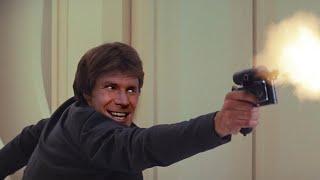 Han Solo tries to shoot Darth Vader...