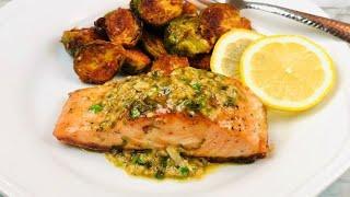 Salmon With Lemon Butter Sauce In 10 Minutes In One Pan | Crispy Pan-Seared Salmon