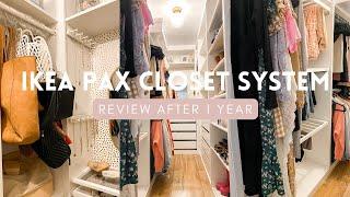 IKEA PAX CLOSET SYSTEM REVIEW AFTER 1 YEAR | closet tour and closet organization