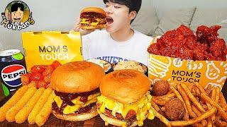 ASMR MUKBANG 맘스터치 양념 치킨먹방! 치즈 햄버거 치즈스틱 후라이드치킨 & 레시피 CRISPY FRIED CHICKEN CHEESE BURGER EATING SOUND!