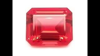 Chatham Created Emerald Cut Padparadschas: Lab grown emerald cut padparadschas