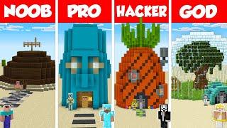 Minecraft SPONGEBOB HOUSE BUILD CHALLENGE - NOOB vs PRO vs HACKER vs GOD / Animation