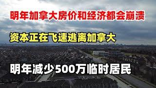 明年加拿大房价和经济都会崩溃，资本正在飞速逃离加拿大，明年减少500万临时居民，现在的房价收入比太夸张了