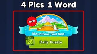4 Pics 1 Word Daily Puzzle July 28, 2024  Mountains and Sea + Levels 7556-7560