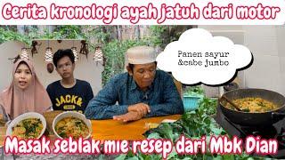 CERITA KRONOLOGI AYAH JATUH DARI MOTOR || PANEN SAYUR LANGSUNG MASAK SEBLAK MIE RESEP DARI MBK DIAN