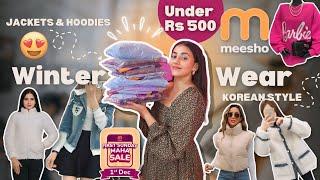 meesho winter wear haul under Rs 500 | cute hoodies and jackets in Korean style | Vanya singh #haul