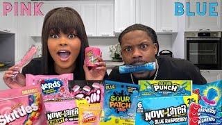 PINK FOOD VS BLUE FOOD CHALLENGE, HUBBA BUBBA, SLIME CANDY, JUICY DROP POP, CANDY MUKBANG