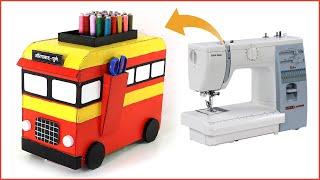 Innovative Sewing Machine Cover Bus Shaped from Cardboard that you never seen before | DIY Cover