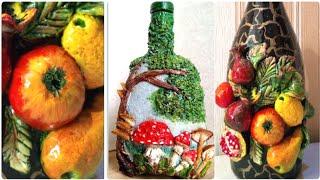 2 Идеи лепного декора бутылок. Осенние поделки своими руками. Amazing  bottle decor ideas.