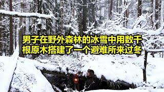 男子在野外森林的冰雪中用数千根原木搭建了一个避难所来过冬 | 在野外生存