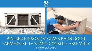 Walker Edison 58" Glass Barn Door Farmhouse TV Stand Console Assembly Wesley Modern Farmhouse Stand