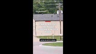 Video shows car fly off the road and into a building