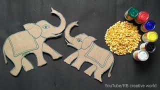 Simple Elephant Wall Hanging Making With Pulses | Best Out of Waste Cardboard