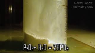 Phosphorus pentoxide react with water | P2O5 + H2O → 2HPO3