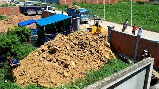 Part 2 Wonderful Project Landfill By D31P Bulldozer Pushing Soil With 5Ton Dump Truck Unloading Soil