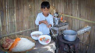 Little chef make Soup recipe , Rural life 2 brother cooking food