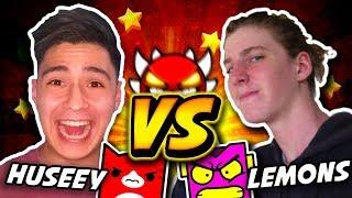 LEMONS VS REDHUSEEY!! GEOMETRY DASH RACE !! I FOUND A SECRET WAY!!