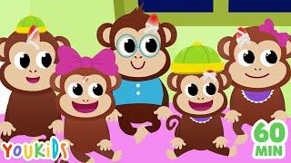 Five Little Monkeys Jumping on the Bed  Naughty monkeys have fun | Youkids Nursery Rhymes