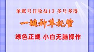 【完整教程】一键种草托管 单账号日收益13元  10个账号一天130  绿色稳定 可无限推广 | 老高项目网