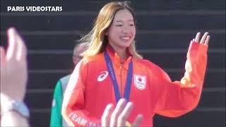 Coco Yoshizawa 吉沢 恋 (Skateboard Japan) celebrates her gold medal @ Paris Olympic Games 29 july 2024