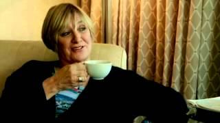 Morrissey having a cup of tea with Victoria Wood in New York.