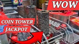 Can WE Get A JACKPOT coin TOWER OVER The EDGE ? uk, Arcade, amusements, holiday resort Bridlington.